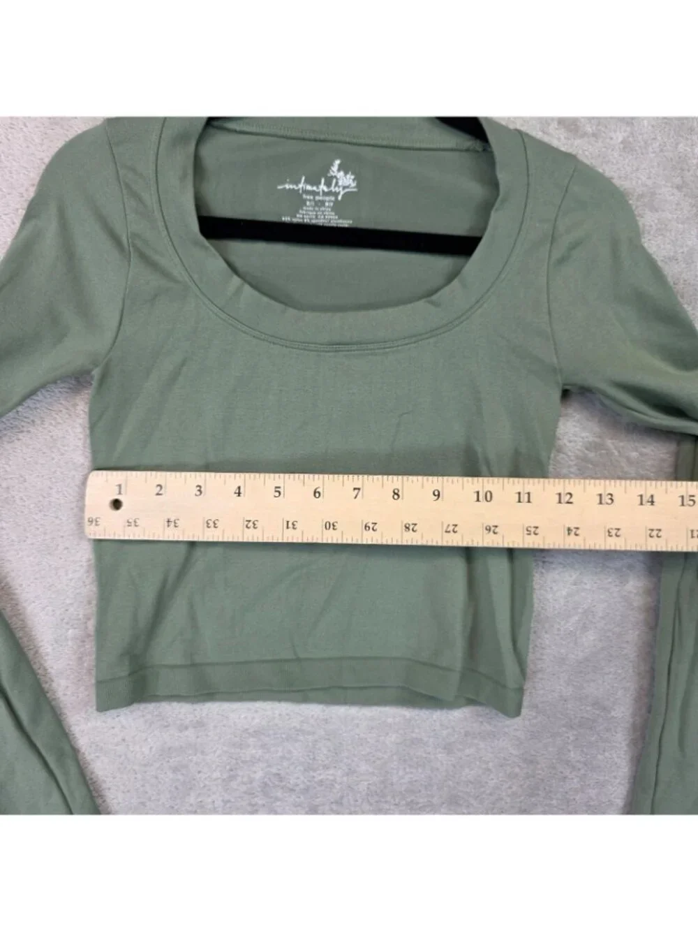 Intimately Free People T-Shirt Womens XS/S Green Scoop Neck Long Sleeve Cropped